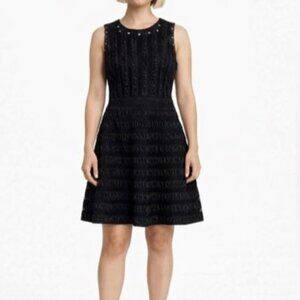 DIANE VON FURSTENBERG Dolly Dress Size 4 Black Lace Ruched Fit and Flare Zip